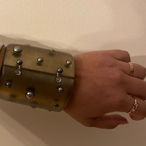 Vintage Alexis Bittar Large Beaded Gold And Silver Bangle Bracelet Huge